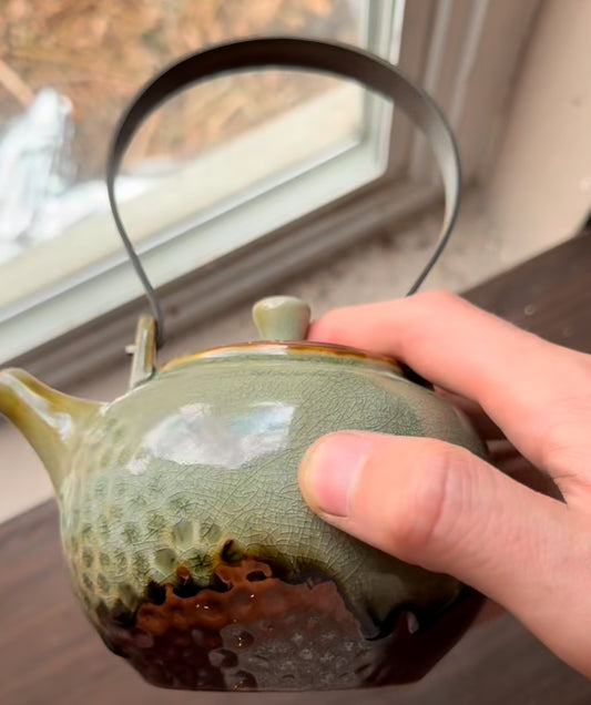 Jade Green Tea Pot (metal handle)